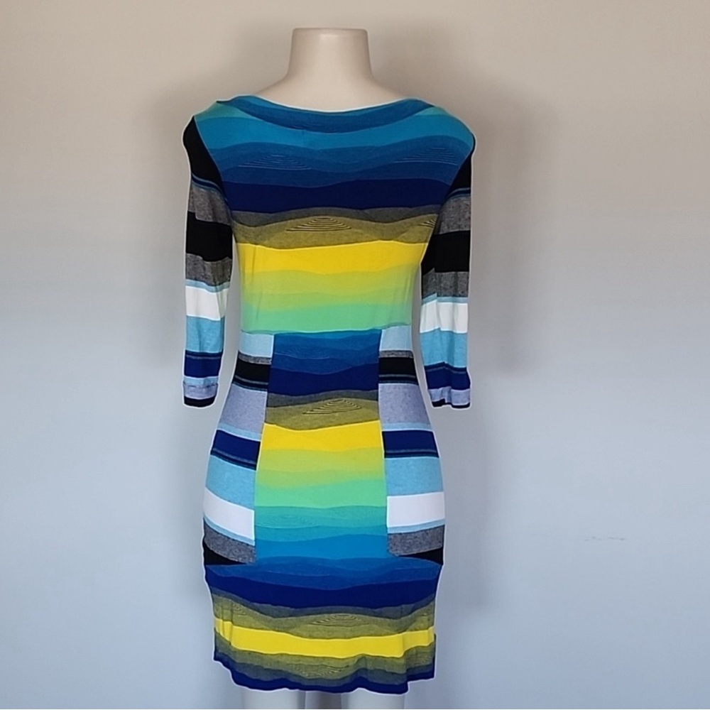Desigual by Christian LaCroix blue/yellow stripe knit dress-L